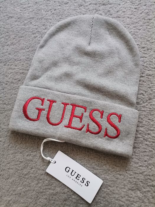 Czapka Guess Szara siwa wiskoza bawełna wełna