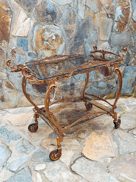Carrinho Chá Teawagon Bronze Anos 30 Lisboa Portugal 61 cm