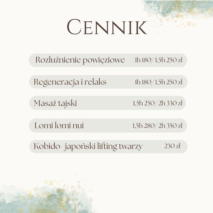 Masaż relaksacyjny, klasyczny, powieziowy