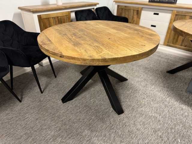 Piękny okrągły stół 120cm średnicy drzewo mango styl LOFT NOWY F-Vat