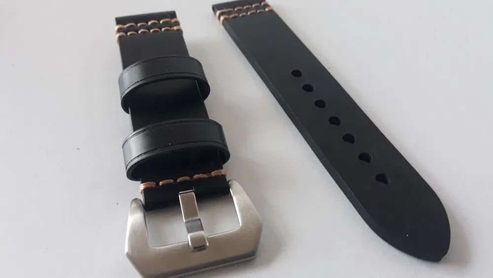 Black Leather Bracelet 20mm 22mm 24mm