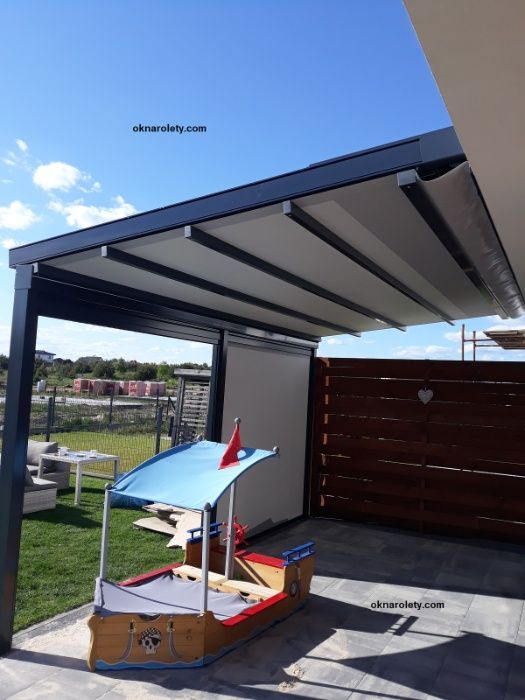 Pergola tarasowa 300x500 Aluminiowa konstrukcja 10 tkanin napęd Somfy