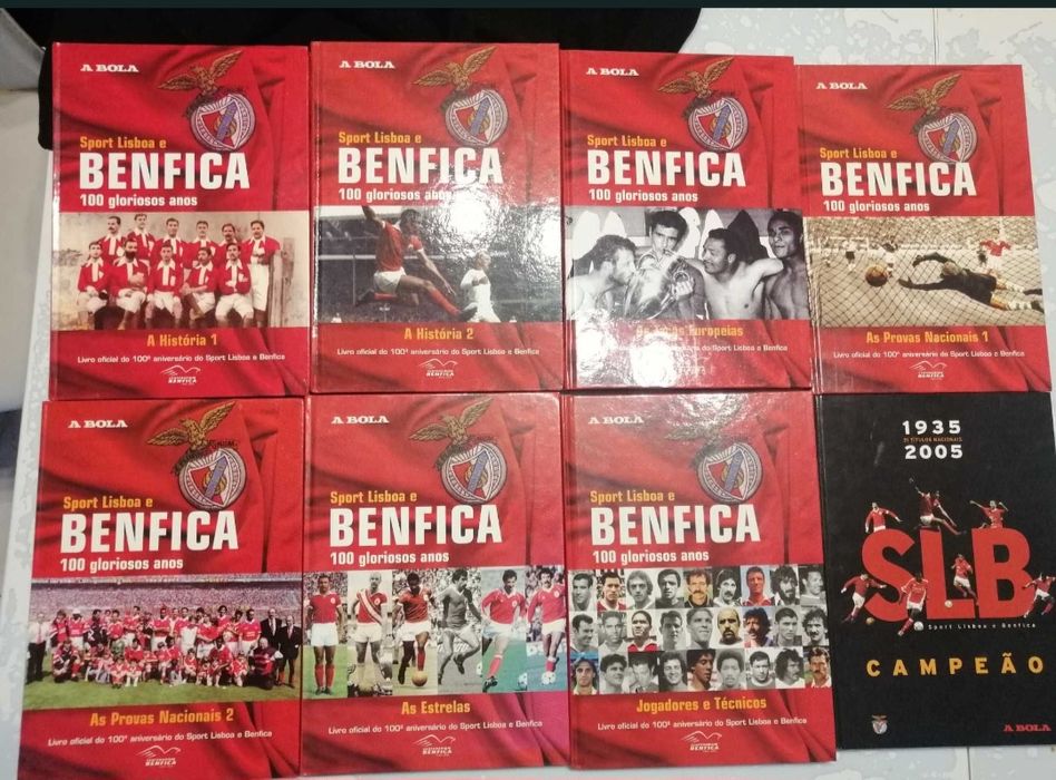 S.L Benfica 5 quadros 1 camisola 1 simbolo cravado com modeas antigas 8 livros 100 anos