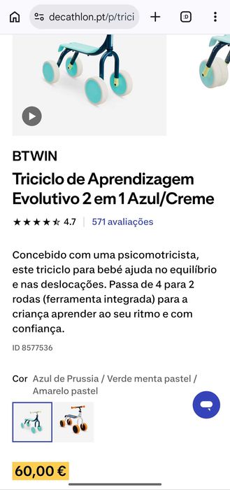 Triciclo de Aprendizagem Evolutivo (primeira bicicleta)