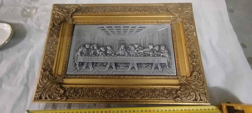 Quadro antigo em relevo "A última ceia"