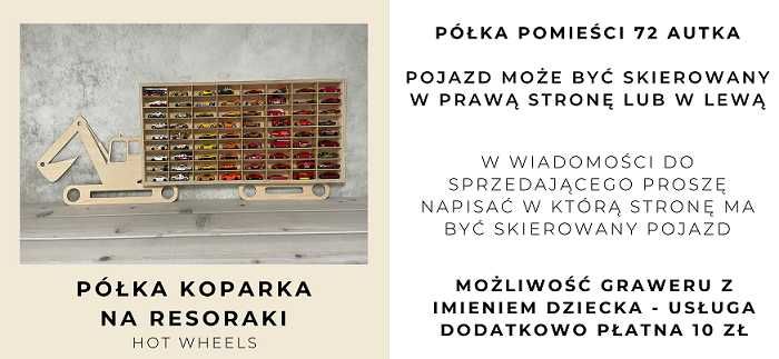 PÓŁKA regał KOPARKA na resoraki HOT WHEELS autka