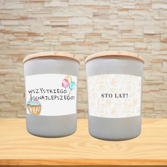 Świeca sojowa zapachowa 150ml, personalizowana naklejka URODZINY