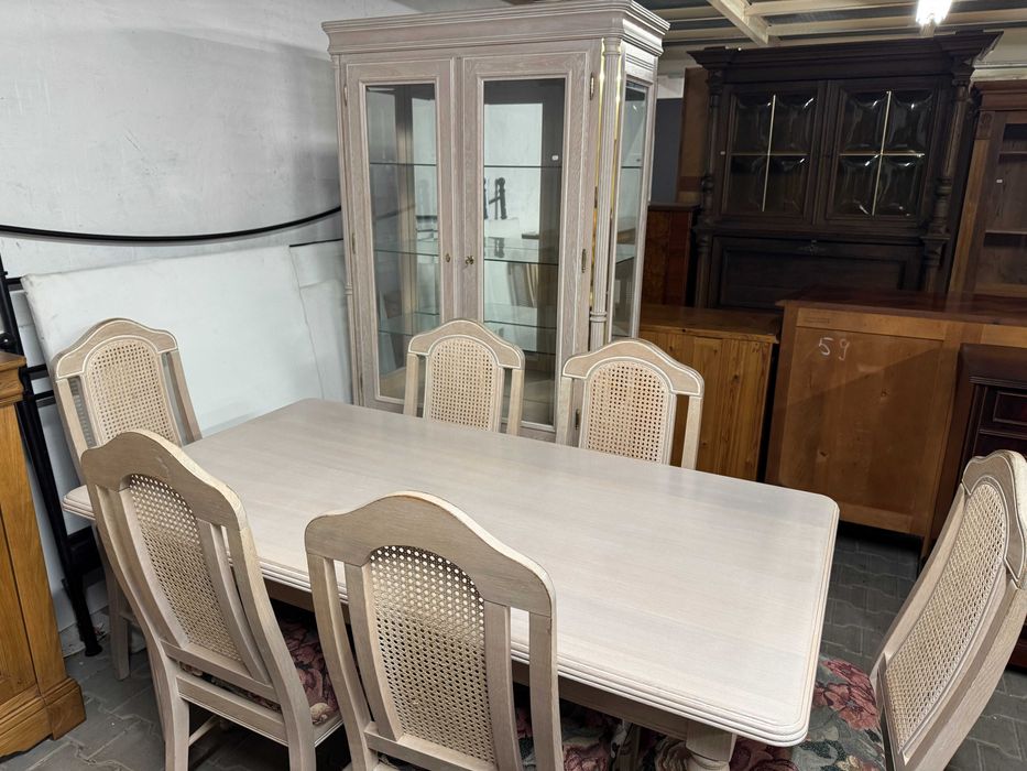 Stół drewniany zestaw stół i krzesła w stylu prowansalskim ecru