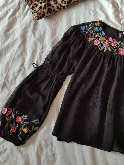 Блуза вишивка вишиванка з довгими пишними рукавами кофта блузка шифон