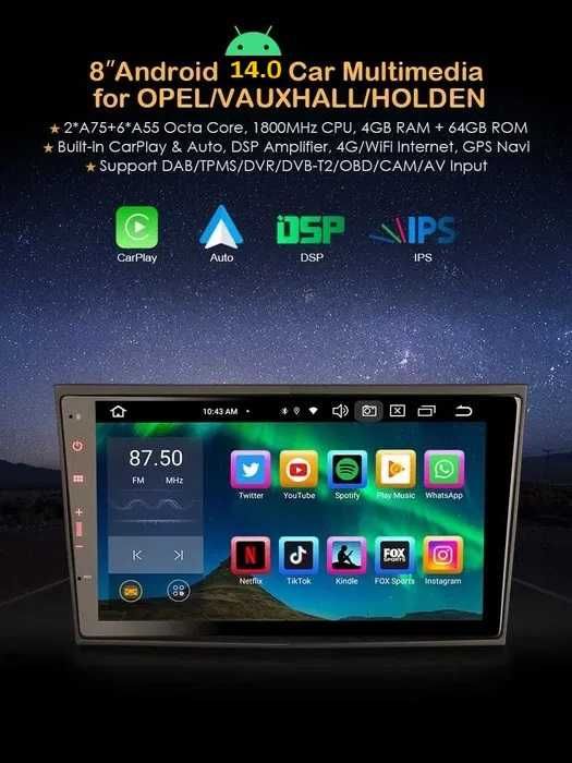 Auto radio Opel Android 14 2 din radio/dvd/cd/usb/sd/gps/