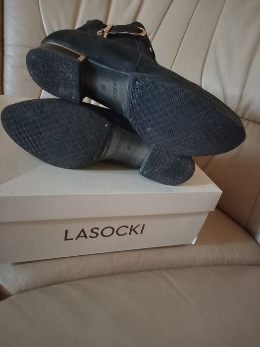 Sztyblety r.39 Botki Kozaki Damskie Lasocki skóra czarne j.nowe