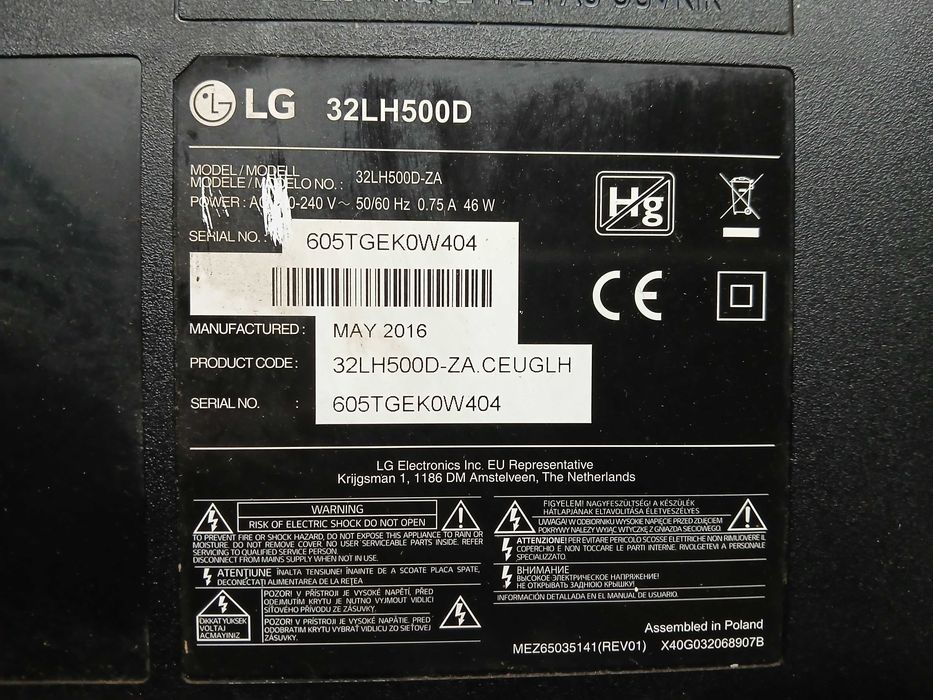 PEÇAS - TV LED 32" - LG 32LH500D  - com Ecrã Danificado!!
