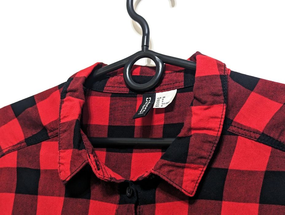 Czerwono-czarna koszula w kratę H&M, rozmiar 38.
