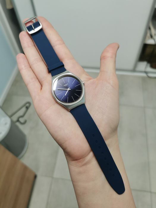 Zegarek swatch skin irony super stan srebrny granatowy