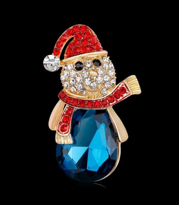 Broszka świąteczna bałwanek z kryształkami