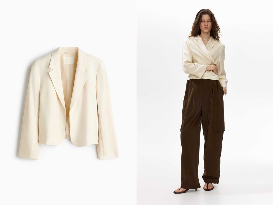 Marynarka S nowa kolekcja kremowa krótka wiskoza PROMOCJA