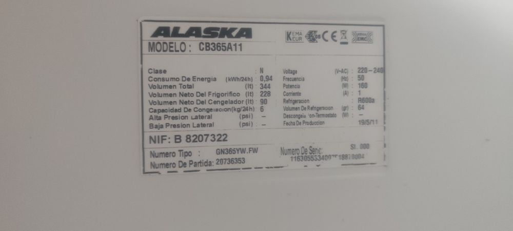 Frigorífico combinado Alaska