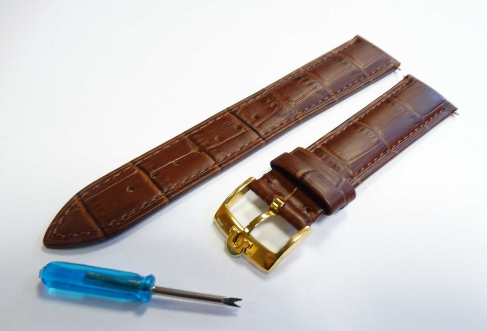 Pasek skórzany brązowy 18mm 20mm do zegarka Omega klamra srebrna złota