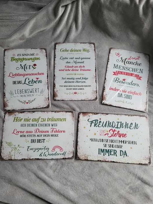 Zestaw 5 ozdobnych tabliczek napisy po niemiecku
