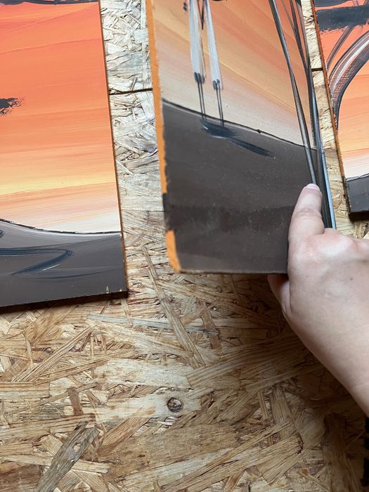 Obraz ręcznie malowany na płycie widok drzewa