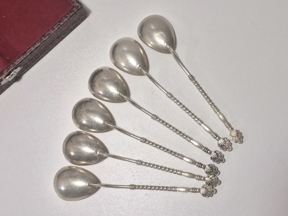 Набор винтажных чайных ложечек, серебро с позолотой 875 пробы, 6 штук