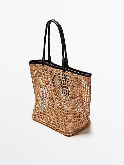 Mala a Tiracolo em ráfia c/alça em pele, Massimo Dutti (nova)