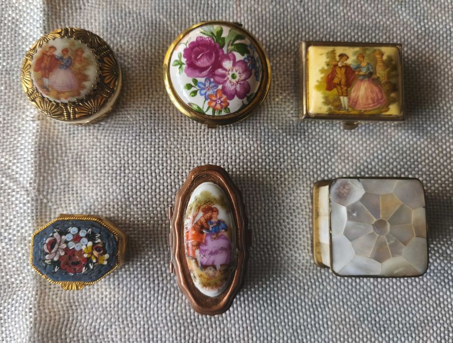 Lote de 6 mini caixas antigas - metal e porcelana