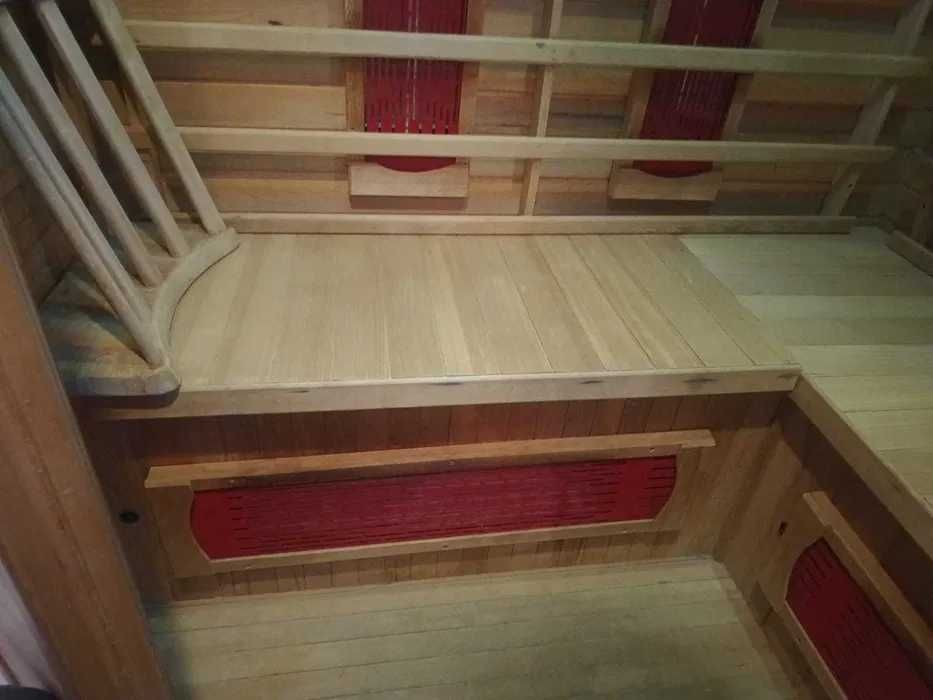SAUNA narożna infrared na podczerwień radio OŚWIETLENIE kolory koloroterapia DUŻA XXL 2 ławki 1 2 3 4 5 osobowa grzałki na nogi plecy głośniki szklana