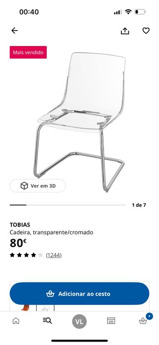 conjunto 4 cadeiras tobias ikea - acrilico transparente com cromado prateado