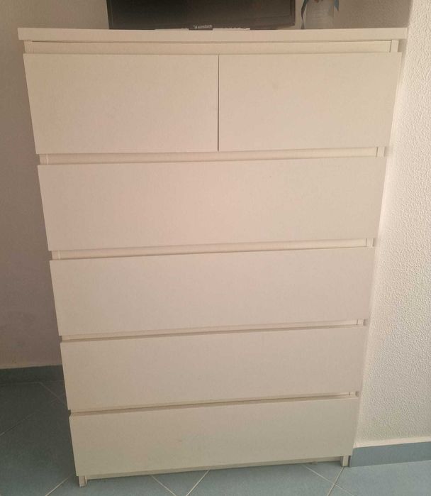Cómoda c/6 gavetas, branco, 80x123 cm