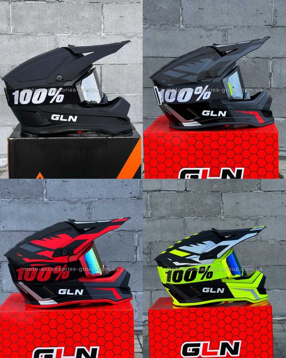 Мотошолом кросовий GLN з окулярами, мото шолом, мото шлем кроссовый