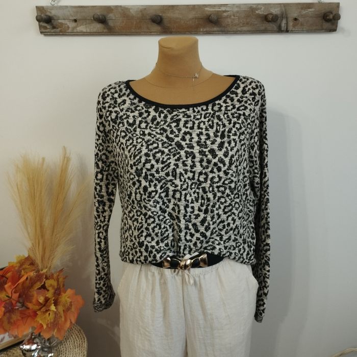 Sweter bluzka Vero Moda oversize S / 42  zwierzęcy print, czarno bialy