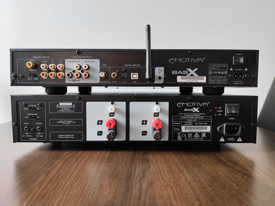 Wzmacniacz stereo Emotiva PT1 + A2, pilot, kartony, stan IDEALNY