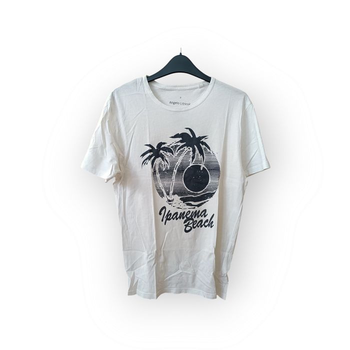 Biała bawełniana koszulka t-shirt z palmą plażą S