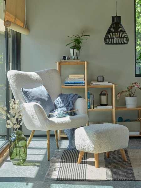 Pufa VILDSUND 52x41 biel plusz/dąb Jysk NOWA