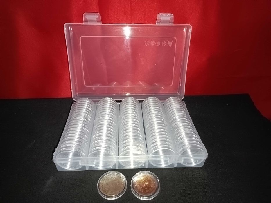 capsulas e expositores para moedas ou outros artigos