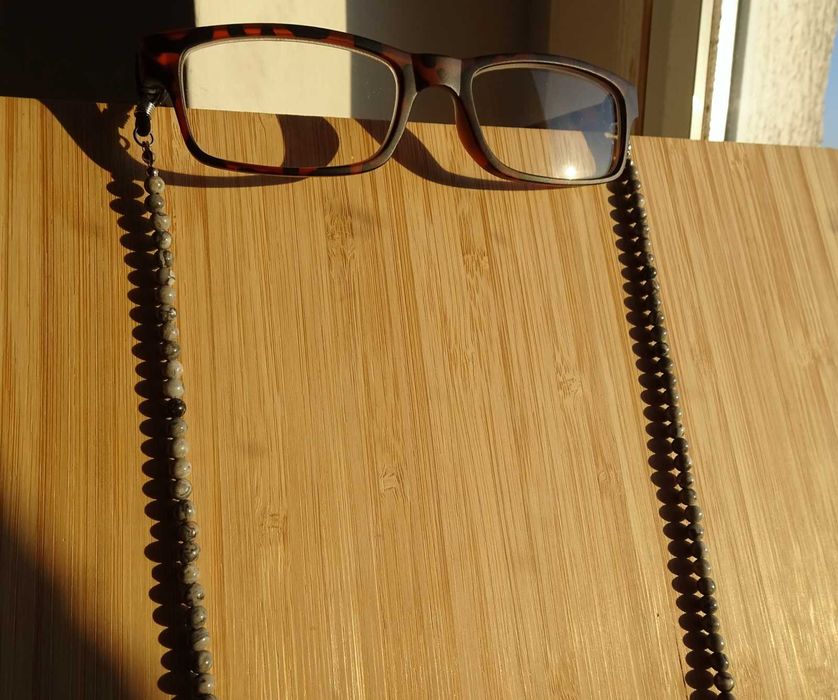 Łańcuszek do okularów kamienie naturalne Jaspis szary