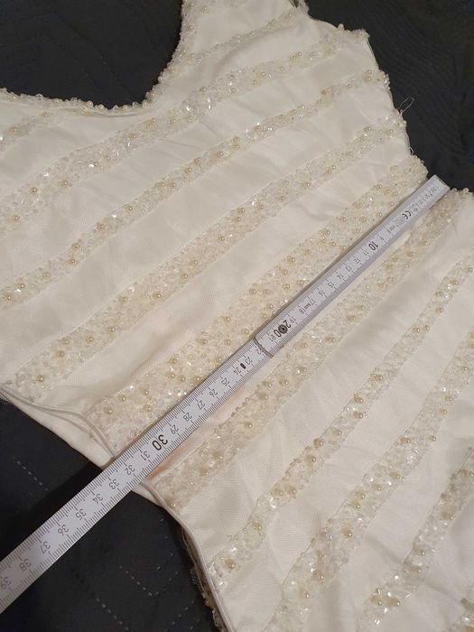 suknia ślubna prosta elegancka kryształki perły 34 / 36 ecru krem