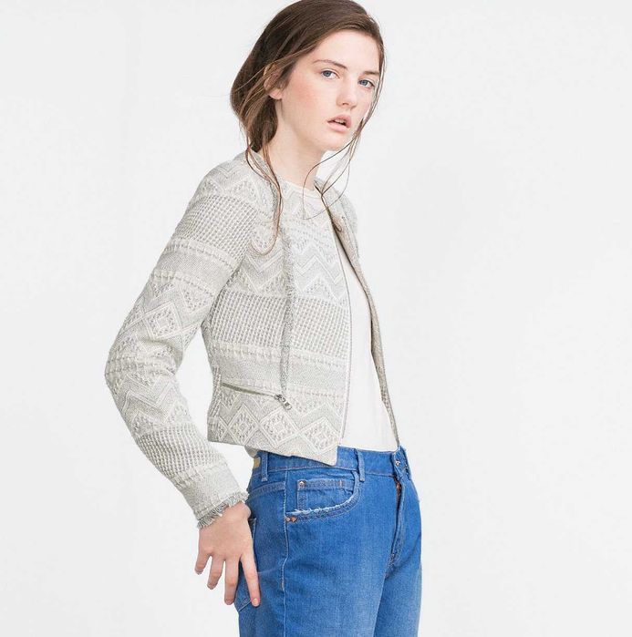 ZARA żakardowa kurtka marynarka ze strzępieniami S