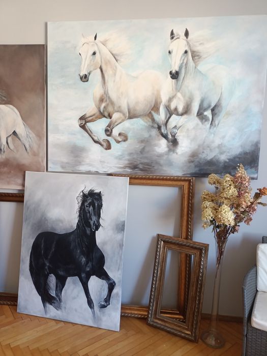 Konie malowane na płótnie praca ręczna