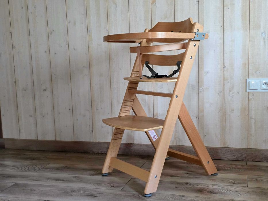 Solidne Krzesełko Do Karmienia Bebe Confort Timba Natural Wood dla Dzieci z Tacką Szelki