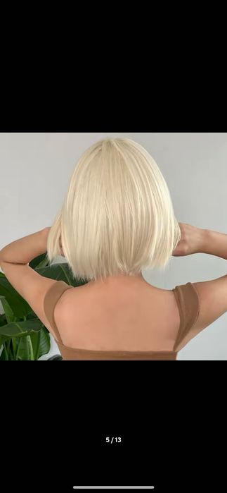 Nowa peruka damska blond bob z grzywka krótka jak naturalna do ramion