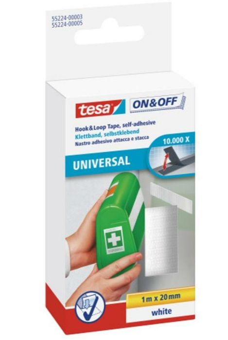 Rzep w taśmie biały 1m x 20mm Tesa etui kartonowe,