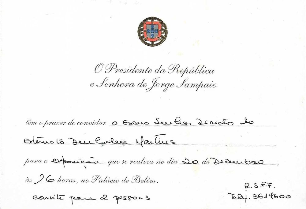 PRESIDENCIA DA REPÚBLICA - Dr Jorge Sampaio - Convite para exposição 1997