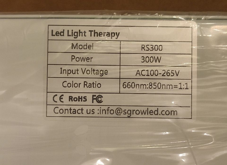 Terapia com Luz LED - SGROW - Modelo: RS300 - Baixa de Preço 
Modelo: RS300