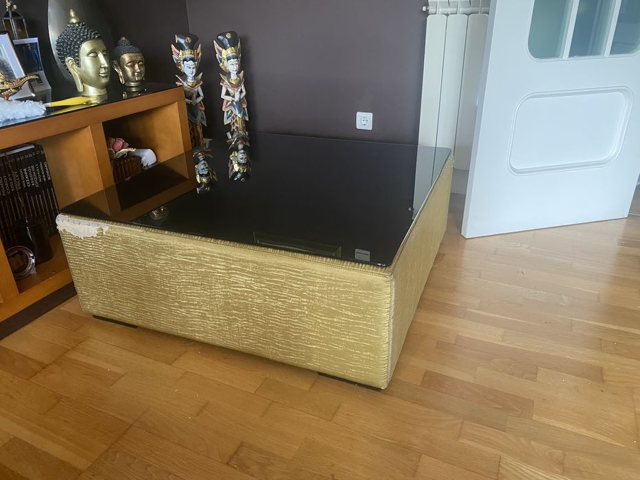 Mesa de centro + vidro preto 90x90