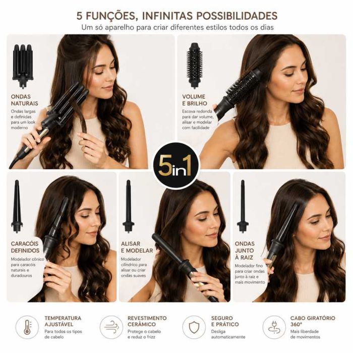 Modelador Profissional 5 em 1 de Cachos AirCombo Pro Styling