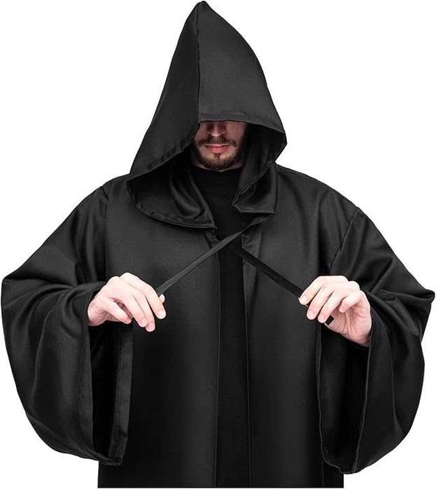 Túnica / Capa com Capuz Medieval XXL Preta