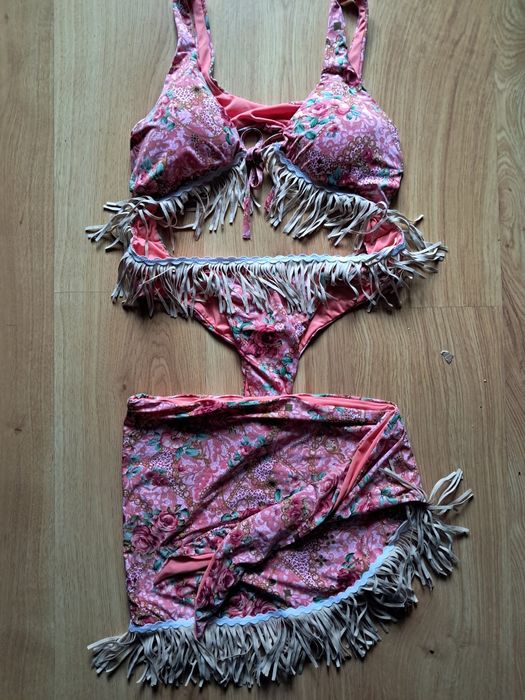 Strój bikini jednoczęściowy boho w kwiaty z pareo S M Nowy