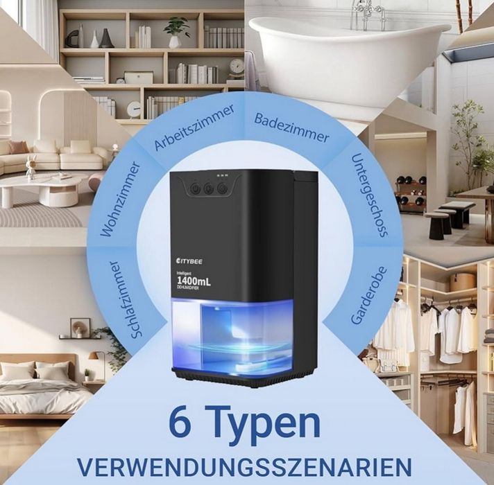NOWY Cichy Osuszacz Powietrza CITYBEE 1400ml | Timer | RGB LED